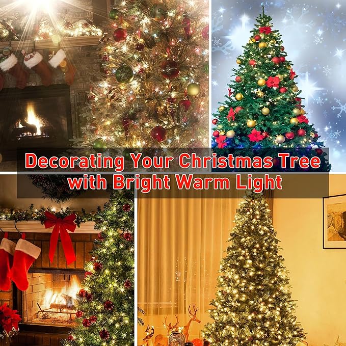 400 LEDs Christmas Tree Lights,LED Christmas Lights with 8 Light Modes,Timer& Memory Function,Remote Control,16 Strands 6.6FT String Light for Wedding,Home Party,Xmas Tree Decor,Warm White