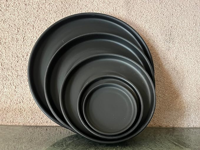15 Inch Ceramic Saucer - Ceramic Drainage Tray for Plant Pot (Matte Black)