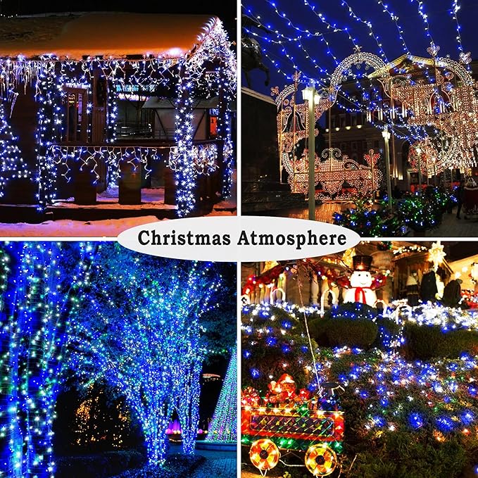 KNONEW 403ft 1000 LED Christmas Lights Outdoor String Light with Remote Control 8 Modes and Timer Memory, Green Wire Waterproof Fairy Lights Decorations for Xmas Tree Wedding Decor (Blue)