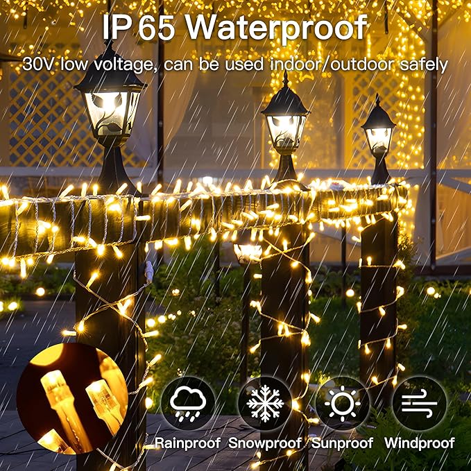 String Lights Indoor Bedroom, 100 LED 33FT Fairy String Lights Outdoor Waterproof, 8 Modes Connectable Twinkle Christmas Light Plug in for Classroom Dorm Patio Tree Garden Decor(Warm White)