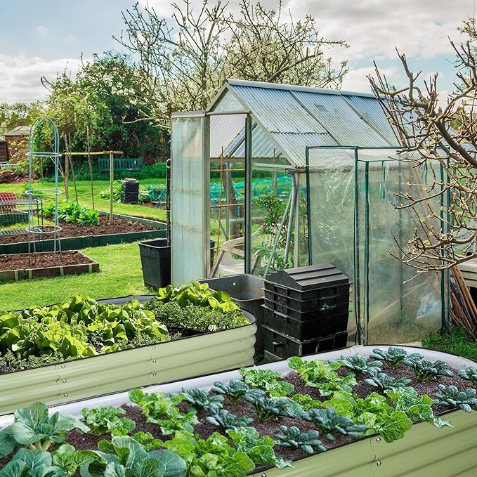 Olle Galvanized Raised Garden Bed Elevated Raised Garden Bed Metal 17" Tall 12-in-1 Grow Herbs and Vegetables Home Garden for Outdoor Backyard, Sage Green 17" Tall