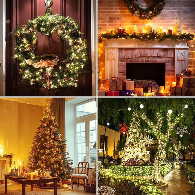 Christmas String Lights 33ft 100 LED 8 Modes with Timer Xmas Tree Light Connectable for Indoor Outdoor Home Party Patio Garden Holiday Warm White