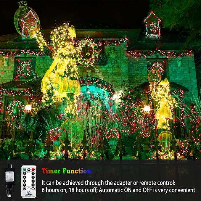 KNONEW 403ft 1000 LED Christmas String Lights Outdoor 8 Modes & Timer Fairy Light Plug in Waterproof Outside Lights for Xmas Yard Tree Wedding Party Holiday Decorations (Red and Green)