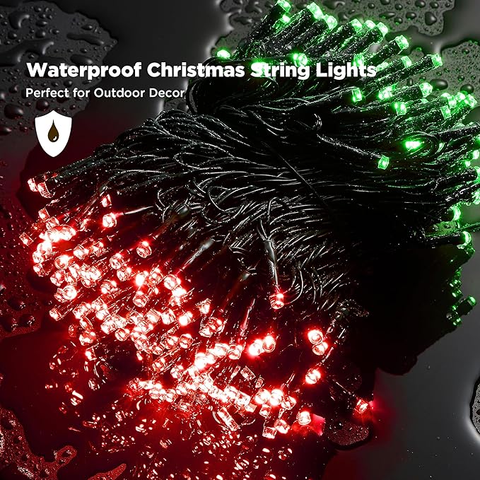 WBao Christmas Lights Indoor Outdoor 500LED 174ft, Super Bright LED Christmas String Lights with UL Certified, 8 Lighting Modes, Timer, Memory & Waterproof for Trees, Patio, Party Decor, Red Green
