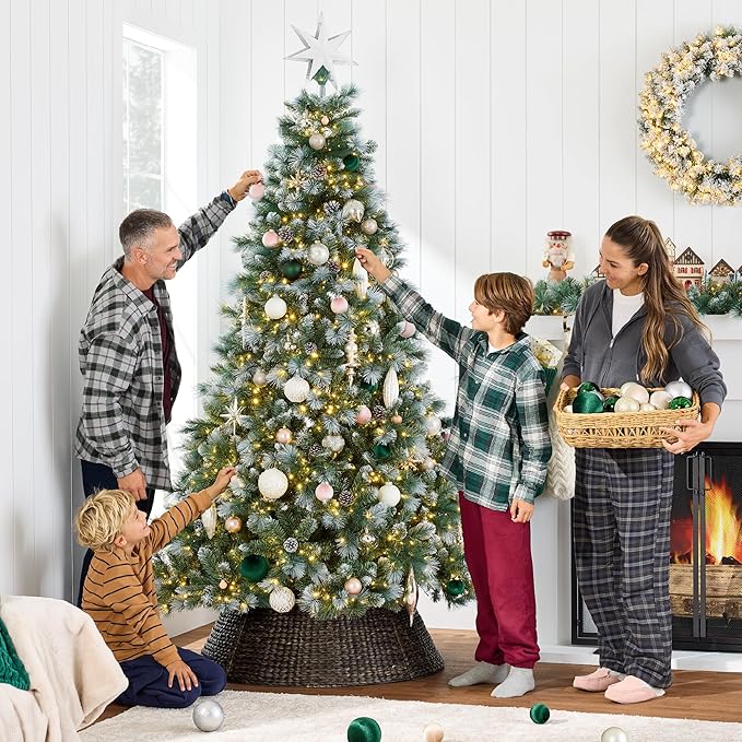 Best Choice Products 7.5ft Pre-Lit Scotch Pine Christmas Tree, Premium Frosted Pre-Decorated Artificial Holiday Decor w/ 1,320 Branch Tips, 2-in-1 White and Multicolor LED Lights, Cordless Setup