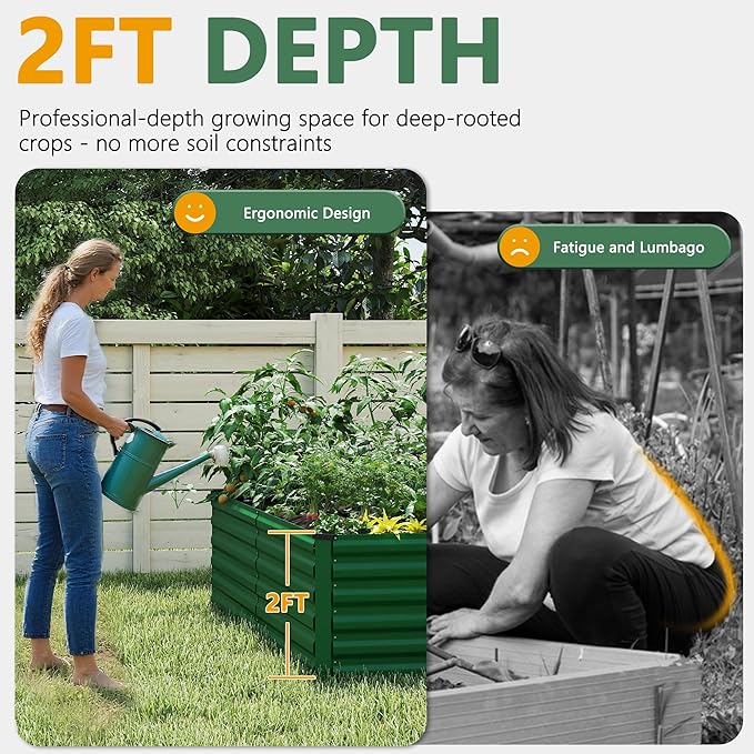 FOOWIN 4pcs 6x3x2ft Galvanized Raised Garden Bed, Planter Raised Garden Boxes Outdoor, Large Metal Raised Beds for Gardening, Garden Bed for Vegetables, Flowers, Herb,269 Gallon Capacity, Green