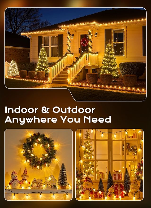 C9 Christmas Lights Outdoor, 72 FT 110 LED C9 String Lights, 8 Modes & Timer Connectable Waterproof for Christmas Tree light Indoor Outdoor Roofline Patio Outside Yard Xmas Decor, Warm White 2 Pack