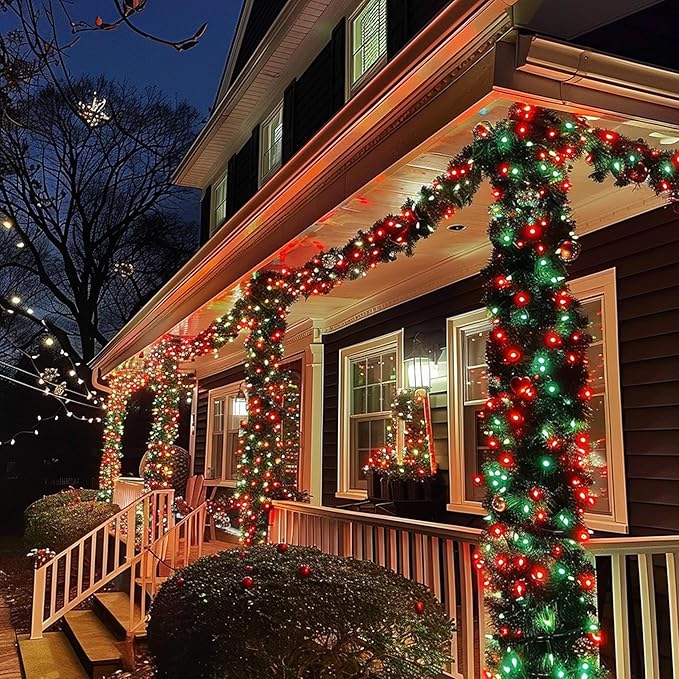 TW SHINE Christmas Lights, 200 LED 66FT Outdoor Christmas Lights Plug in with 8 Modes, Waterproof Light Outdoor, Indoor Xmas Decorations for Party Yard House Decor, Red and Green