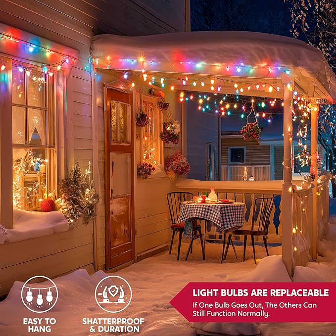 Joiedomi C6 Multicolor Christmas Lights, 100 LED Steady On Strawberry Lights, 33.66 FT Connectable Christmas String Lights for Indoor Outdoor Party Home Yard Xmas Tree House Decorations, Green Wire