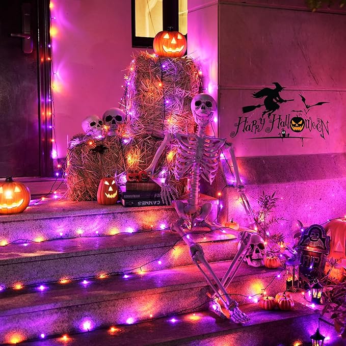 JMEXSUSS 200 LED Orange and Purple Halloween Lights, 66ft Connectable Halloween Lights Outdoor Waterproof, 8 Modes Plug in String Light for Tree Yard Garden Indoor Outdoor Decor