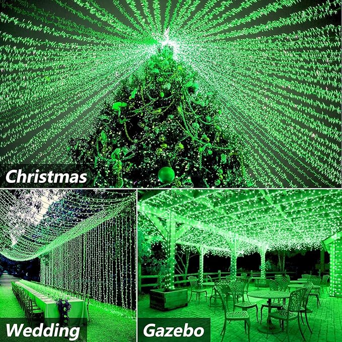 Hezbjiti 1000 LED 403 FT Christmas String Lights Outdoor, 8 Lighting Modes IP44 Waterproof Fairy Lights with Timer and Dimmable Function for Home Party Tree Decorations (Green, Clear Wire)