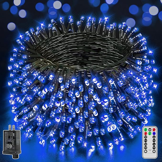 500 LED 164 FT Christmas Lights, Waterproof Outdoor String Lights with Remote and Timer, Christmas Tree Lights with 8 Modes Dimmable, Fairy Lights for Holiday Decor (Blue)