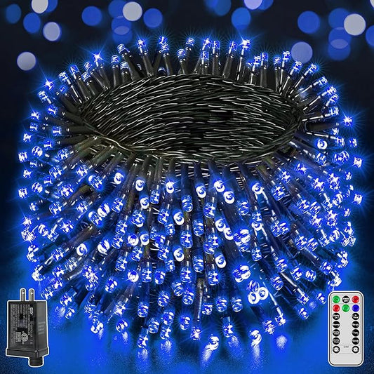 500 LED 164 FT Christmas Lights, Waterproof Outdoor String Lights with Remote and Timer, Christmas Tree Lights with 8 Modes Dimmable, Fairy Lights for Holiday Decor (Blue)