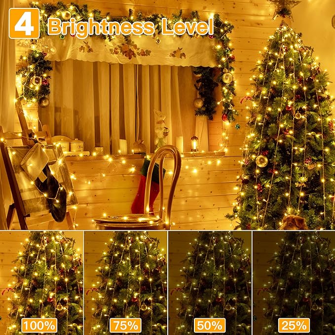 Ollny Christmas Lights, 210FT 640LED Christmas Tree Lights with 11 Modes Remote Control IP44 Waterproof Warm White to Multicolored Outdoor Christmas Lights for Outside Indoor Patio Xmas Decorations