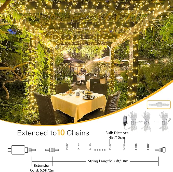 String Lights Indoor Bedroom, 100 LED 33FT Fairy String Lights Outdoor Waterproof, 8 Modes Connectable Twinkle Christmas Light Plug in for Classroom Dorm Patio Tree Garden Decor(Warm White)