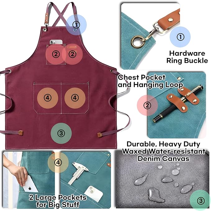 Heavy-Duty Canvas Tool Apron – Adjustable Cross-Back Work Apron with Pockets for Woodworking, Gardening & Crafts
