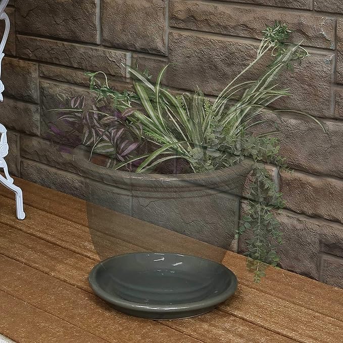 Sunnydaze 9-Inch Ceramic Plant Saucers - Plant Drip Trays for Outdoor Planter Flower Pot Drainage - Set of 2 - Gray