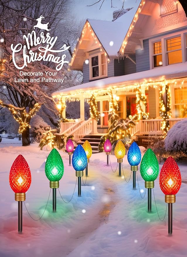 Minetom 2 Pack 11Feet 5 LED Super Jumbo Christmas String Lights, Outdoor Christmas Pathway Lights- Strawberry Jumbo C9 Hanging Lights Waterproof Lawn Decorations for Holiday Tree Roof