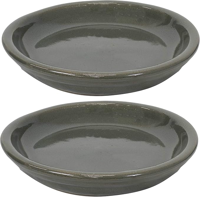 Sunnydaze 7-Inch Ceramic Plant Saucers - Plant Drip Trays for Outdoor Planter Flower Pot Drainage - Set of 2 - Gray