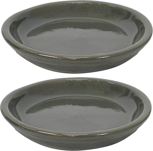 Sunnydaze 7-Inch Ceramic Plant Saucers - Plant Drip Trays for Outdoor Planter Flower Pot Drainage - Set of 2 - Gray