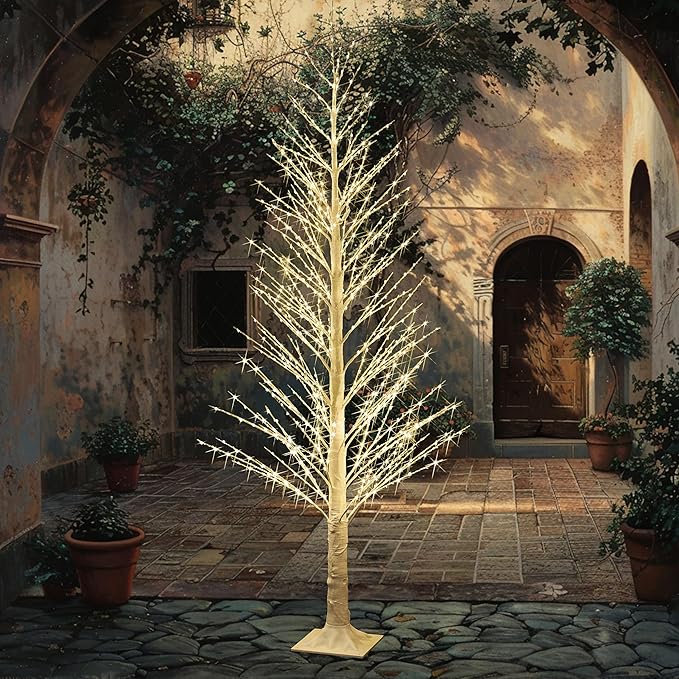 Fudios Lighted White Tree Alpine 6FT 810 LED Fairy Lights, Artificial Winter Twig Tree Lights Plug in for Christmas Indoor Outdoor Home Decoration