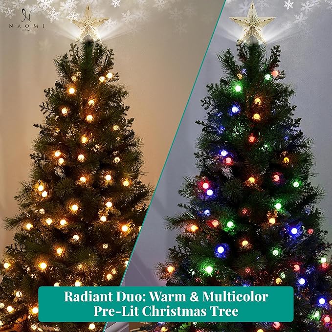 Evangeline 9ft Prelit Artificial Christmas Tree with 2514 Branch Tips, 850 Warm Lights and Metal Stand, 62" Wide Realistic Traditional Christmas Tree with Lights by Naomi Home