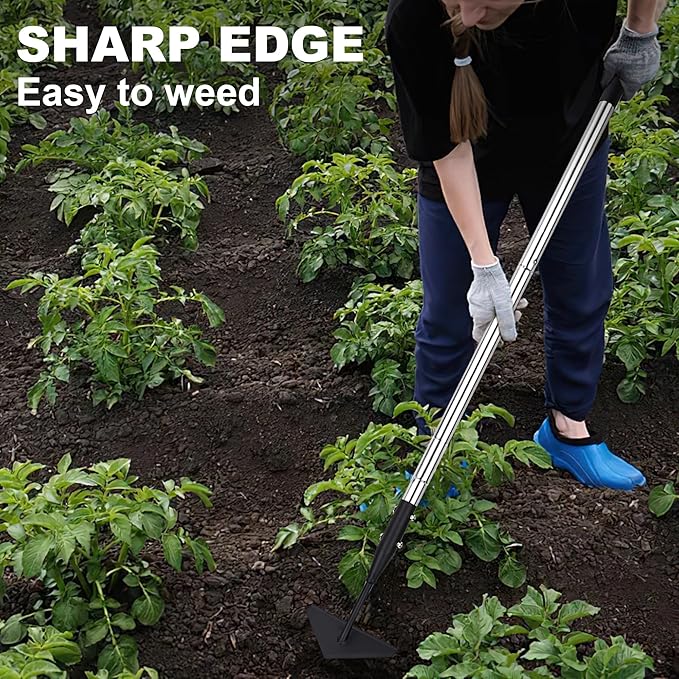 Triangle Garden Hoe, Carbon Steel Push-Pull Weeding Tool, Equipped with 57.5" Stainless Steel Long Handle – A Long-Handle Weeder for Digging, Weeding, Hoeing and Loosening Soil