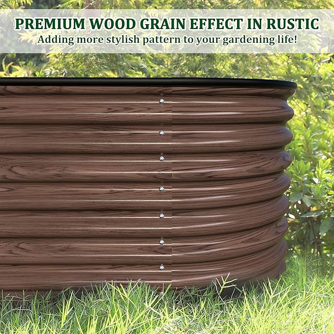 MUPATER Galvanized Raised Garden Bed Outdoor 8x2x2ft, 9-in-1 Metal Raised Planter Box W/ 2 Aluminum Support Rods, Oval Outdoor Raised Garden Bed for Vegetable, Flower, Backyard and Patio, Rustic