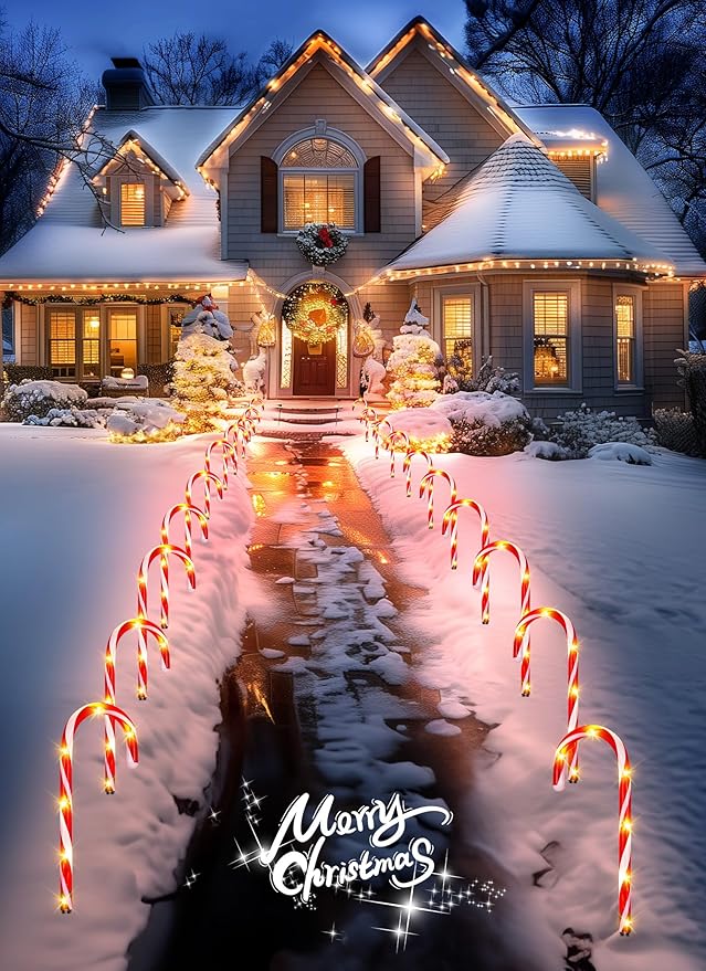 Brightown 20 Packs Solar Candy Cane Lights Outdoor Pathway, 8 Modes LED Outdoor Candy Cane Decorations Yard Lawn Driveway Walkway Sidewalk Christmas Decorations Outside