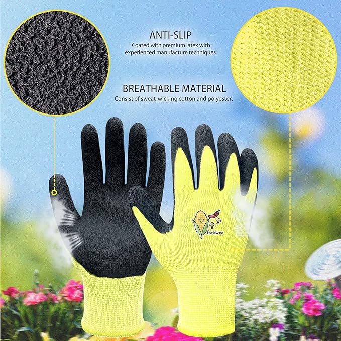 Evridwear Kids Gardening Gloves for Boys Girls Outdoor Yard Work,Planting (3-12 years)