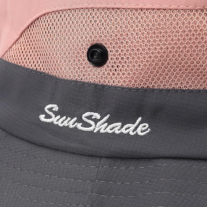 Womens Summer Sun Hat Beach Hat Wide Brim Outdoor UV Protection Hat Foldable Cool Mesh Ponytail Bucket Hat