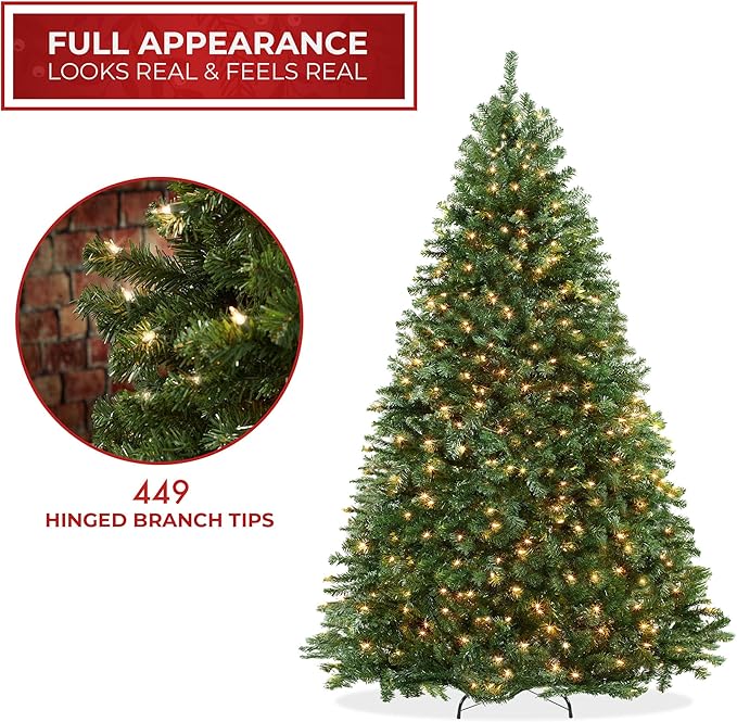 Casafield 4.5FT Realistic Pre-Lit Green Spruce Artificial Holiday Christmas Tree with Sturdy Metal Stand