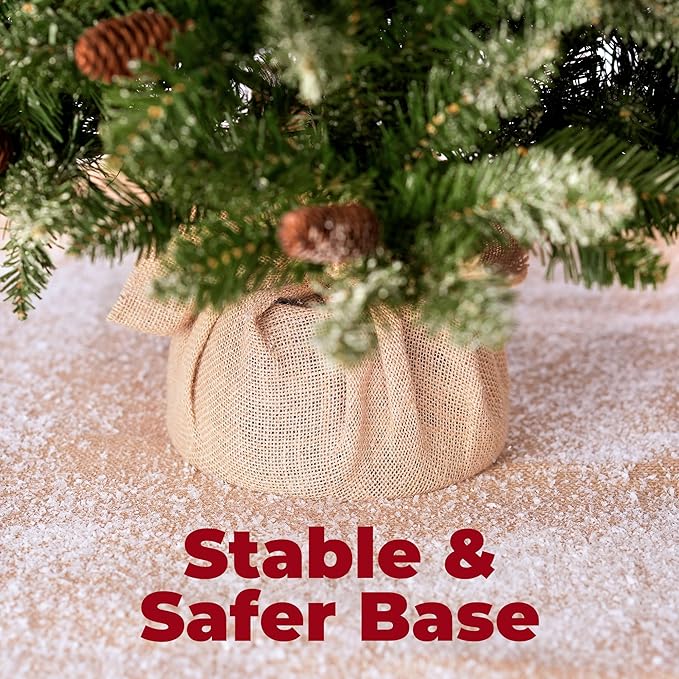 3FT Mini Christmas Tree,Tabletop Christmas Tree with Cloth Bag Base and Colorful LED Light, Christmas Decorative Artificial Tree