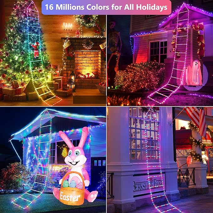 Toodour Christmas Decorations Lights, 10ft Smart RGB Christmas Decorative Lights with Santa Claus, Bluetooth & App Controlled Ladder Light - Music Sync Color Changing Xmas Light for Indoor Outdoor