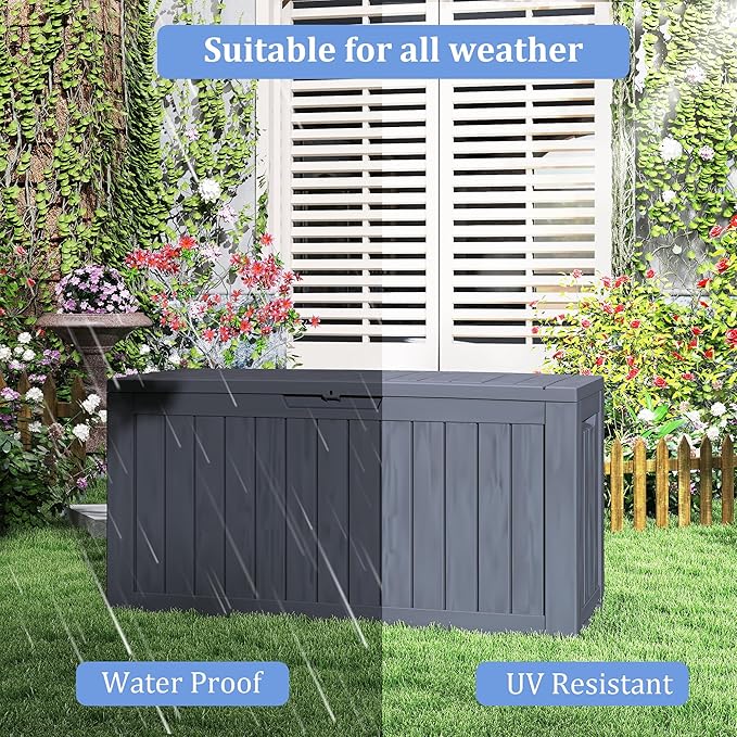 75 Gallon Deck Box, Resin Outdoor Indoor Waterproof Storage Box, Lockable Storage Box With Handle for Patio Furniture - Garden Tools - Swimming Pool Tools UV-Resistant, Black