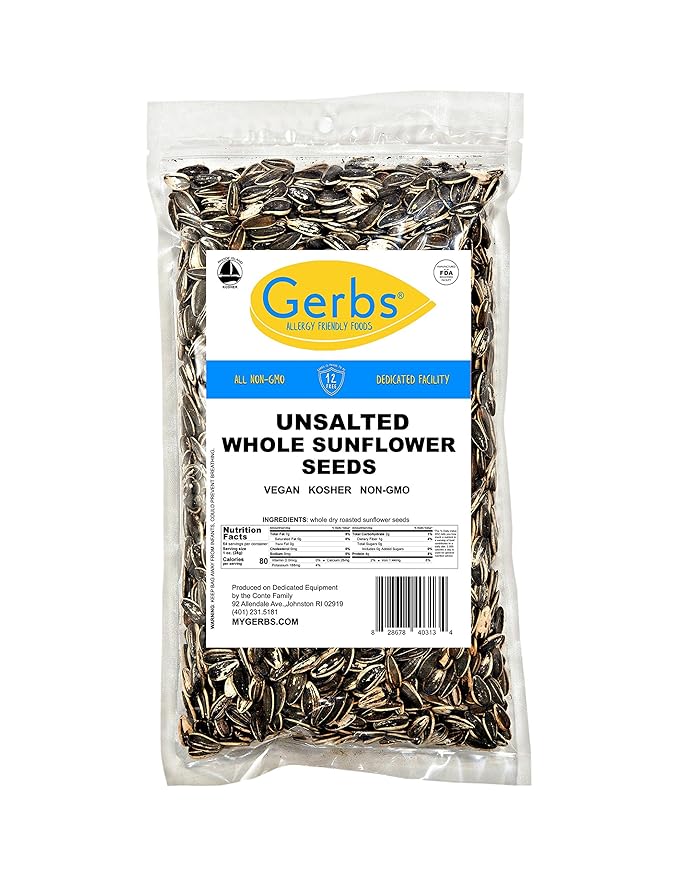Unsalted Sunflower Seeds in Shell by Gerbs – 4 LBS - Top 11 Food Allergen Free & Non GMO - Premium Dry Roasted Whole Sunflower Seed – COG USA