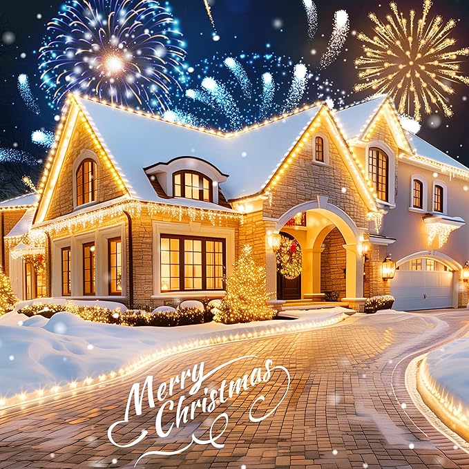 C9 LED Christmas Lights Outdoor, 68 Ft 100 LED C9 String Lights with 100 All in One Clips, Connectable Waterproof Christmas Tree Lights for Outside Roofline Backyard Garden Decor, Warm White 2 Pack