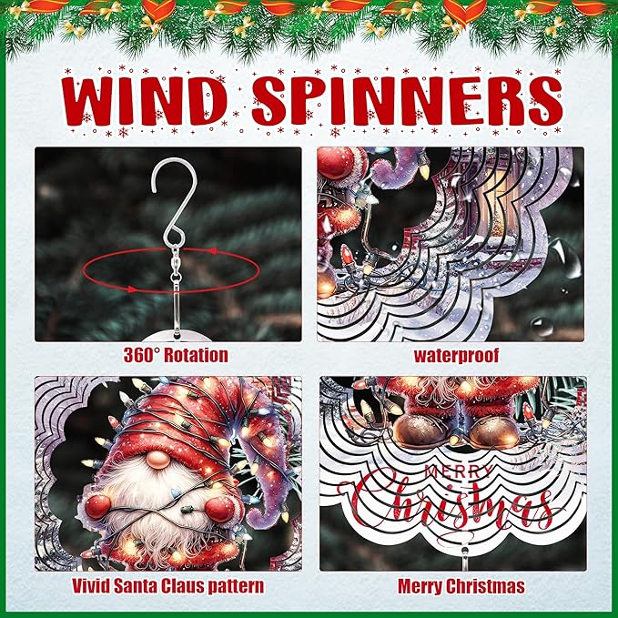 Metal Wind Spinner Outdoor Christmas Decorations,Santa Claus Halloween Yard Decorations 12inch 3D Stainless Steel Garden Sculpture Lawn Ornaments Gifts Indoor/Outdoor Decor Gifts for Women