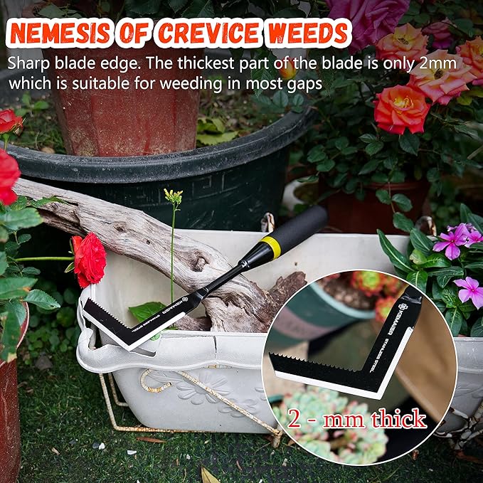 Weeding Tool - Heavy Duty Stainless Steel Weed Remover Tool for Driveway Crack Weeding and Sidewalk Pavement Weed Removal, Efficient Weed Puller Tool for Narrow Gaps and Brick Joints