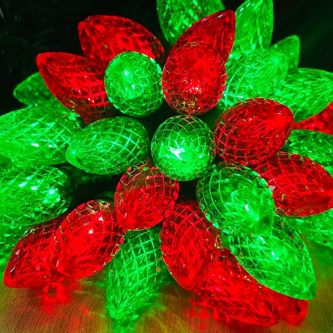 KAQ 2PK 100LED Red and Green C9 Christmas Lights Waterproof Indoor Outdoor, Extendable 98FT String Lights Plug in with 13 Lighting Modes, C9 Christmas Decorations for Party Patio, Outside Yard Decor