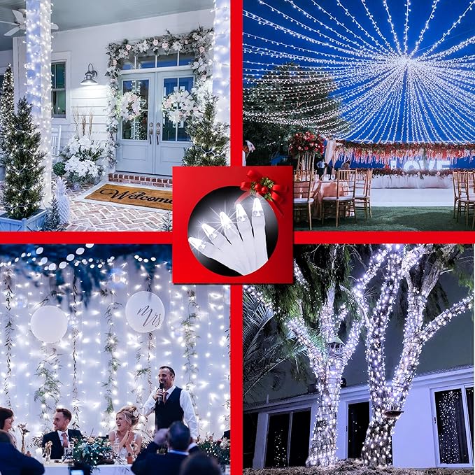 750 LED Christmas Lights - Outdoor Use, 246ft with 8 Modes, IP44 Waterproof for Xmas Patio, Yard, Fence, Deck, Balcony, Garden Decor - Cool White