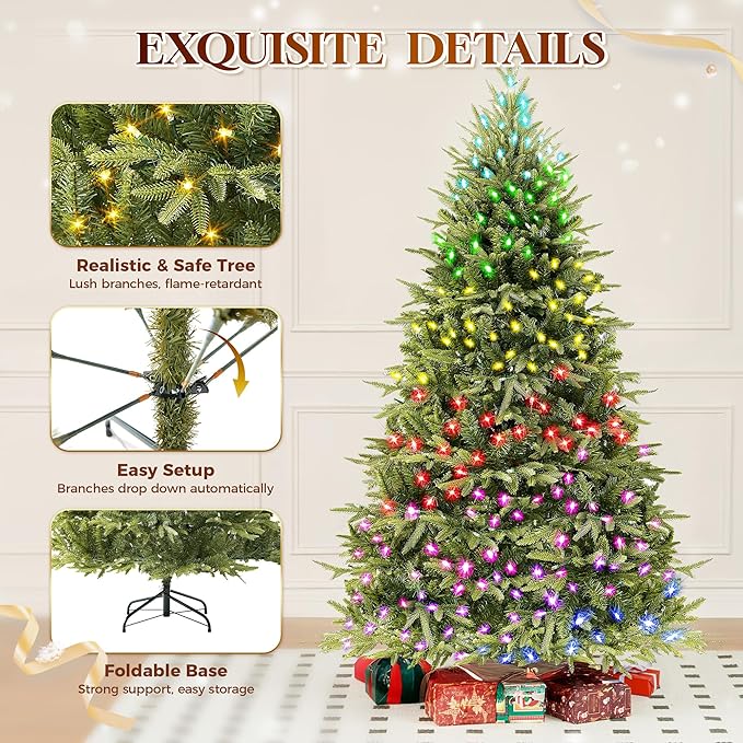 HOLLO STAR 6 ft Prelit Christmas Tree with 450 LED Lights, App Control, Aspen Artificial Christmas Tree, Multi-Color RGBW Lights, 1632 PE & PVC Branch Tips, Xmas Tree, for Home, Party