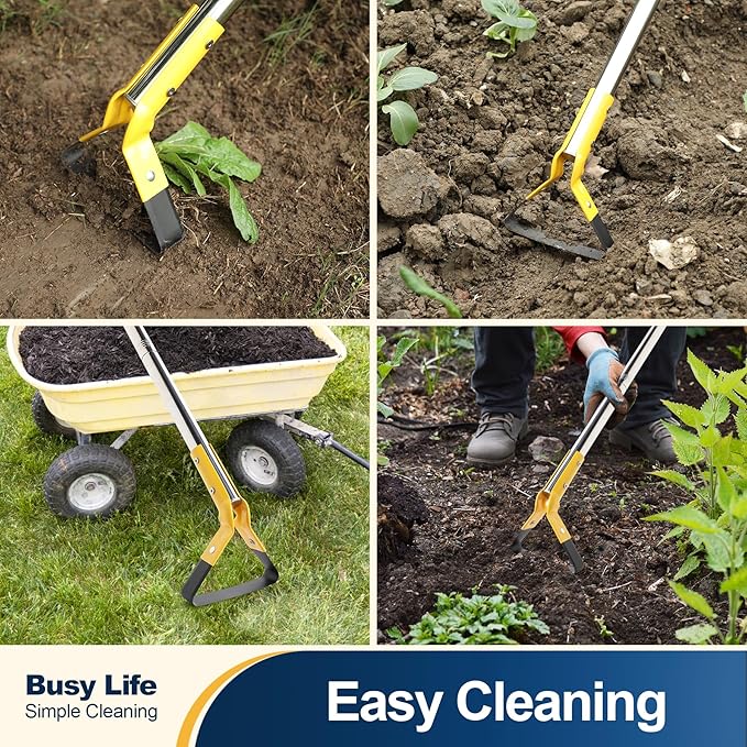 Yocada Hoe Garden Tool Hoe 61” Long Handle Stainless Steel Hoe Heavy Duty for Weeding Grass Roots Cutting Soil Loosening Ditching and Sowing Gardening