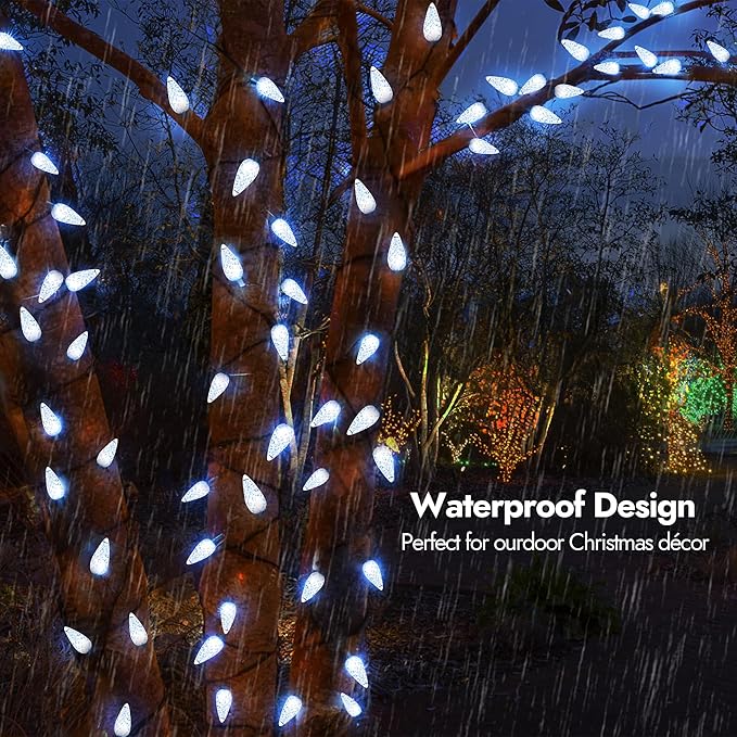 WBao C6 Christmas Lights, 60 LED 20ft Battery Operated String Lights with 8 Modes, Timer, Waterproof Design for Indoor Outdoor Christmas Trees, Fence, Stairs Xmas Decorations, Cool White