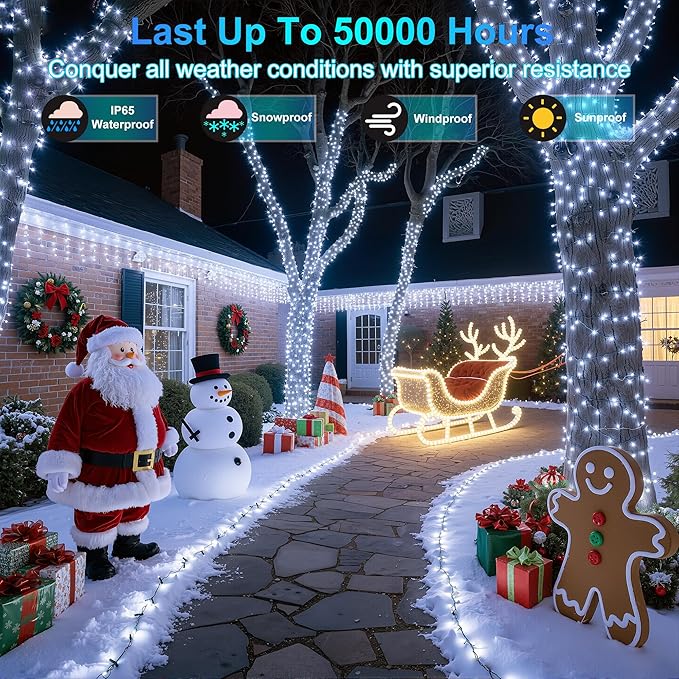 1500LED Christmas Lights Outdoor Use, 470ft 12 Modes Cool White LED String Lights with Timer Dimmable, Waterproof Christmas Tree Lights for Halloween Xmas Patio Fence Balcony Garden Decor Cool White