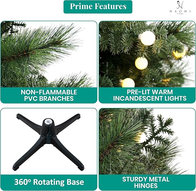 Evangeline 4.5ft Rotating Christmas Tree with Star Projector, 444 Branch Tips, 150 Warm Lights and Rotating Base, 33" Wide Realistic Traditional Christmas Tree with Lights by Naomi Home