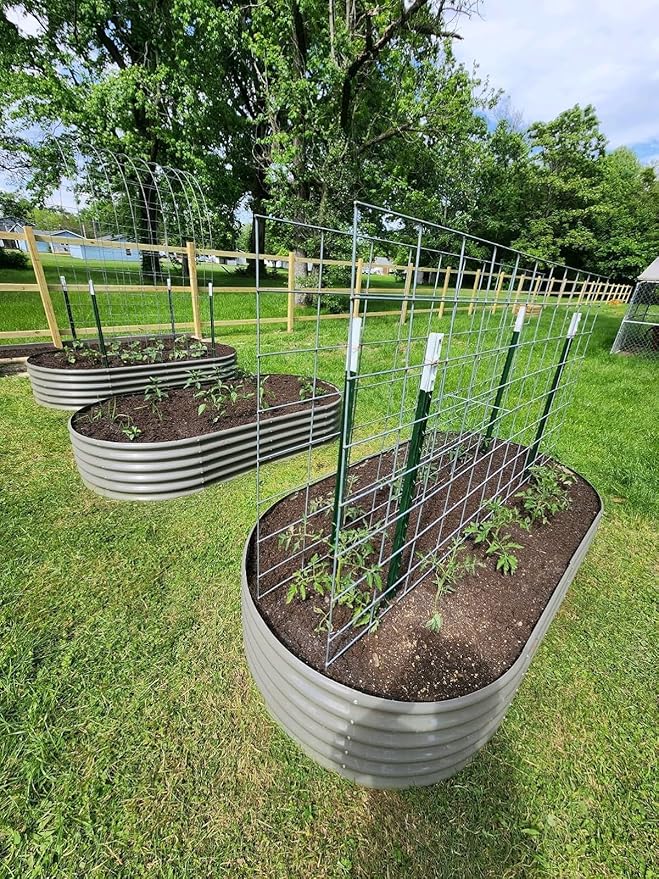 A ANLEOLIFE 8 Pcs 8X4X1.5 ft Oval Large Galvanized Raised Garden Beds Outdoor for Planting Vegetables Flowers Herb, Quartz Grey