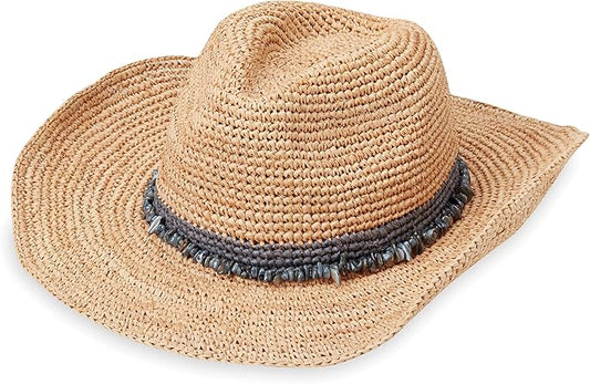 Wallaroo Hat Company Women’s Tahiti Cowboy (Dusty Blue) – Raffia Straw Western Hat | Wide Brim Sun Protection | Adjustable Fit, Natural Fiber, Stylish Festival & Outdoor Sun Hat
