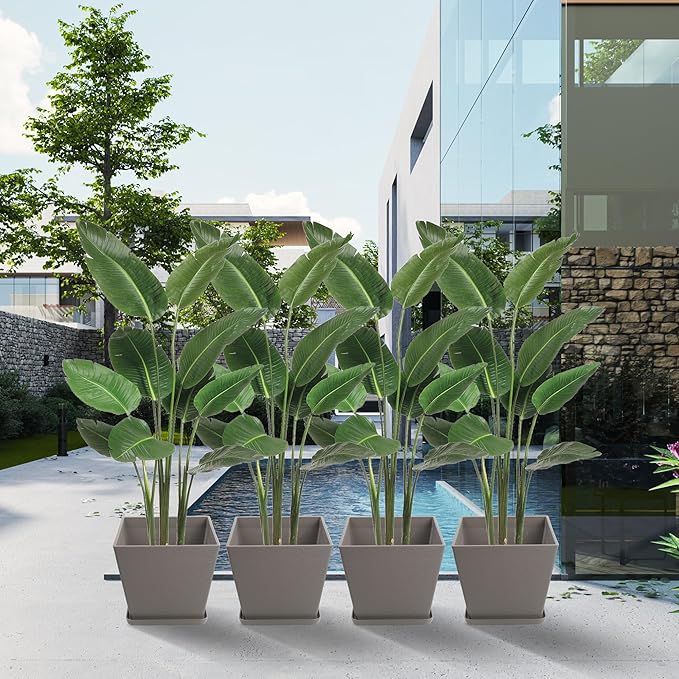 Kozyard 2Packs Taper Planter Indoor Outdoor Plant Pots with Tray Collecting Water for Porch, Patio, Backyard Planters Modern Décor for Tall Plants Flowers GrayishBrown