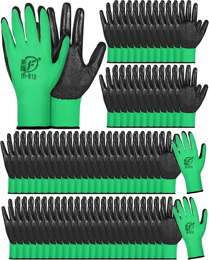72 Pairs Gardening Work Gloves Bulk for Men Women, Rubber Coated Garden Multipack Safety Construction Glove